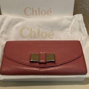 Chloe Calfskin Lily Continental Long Wallet Darlington Mauve Pink Silver Bow